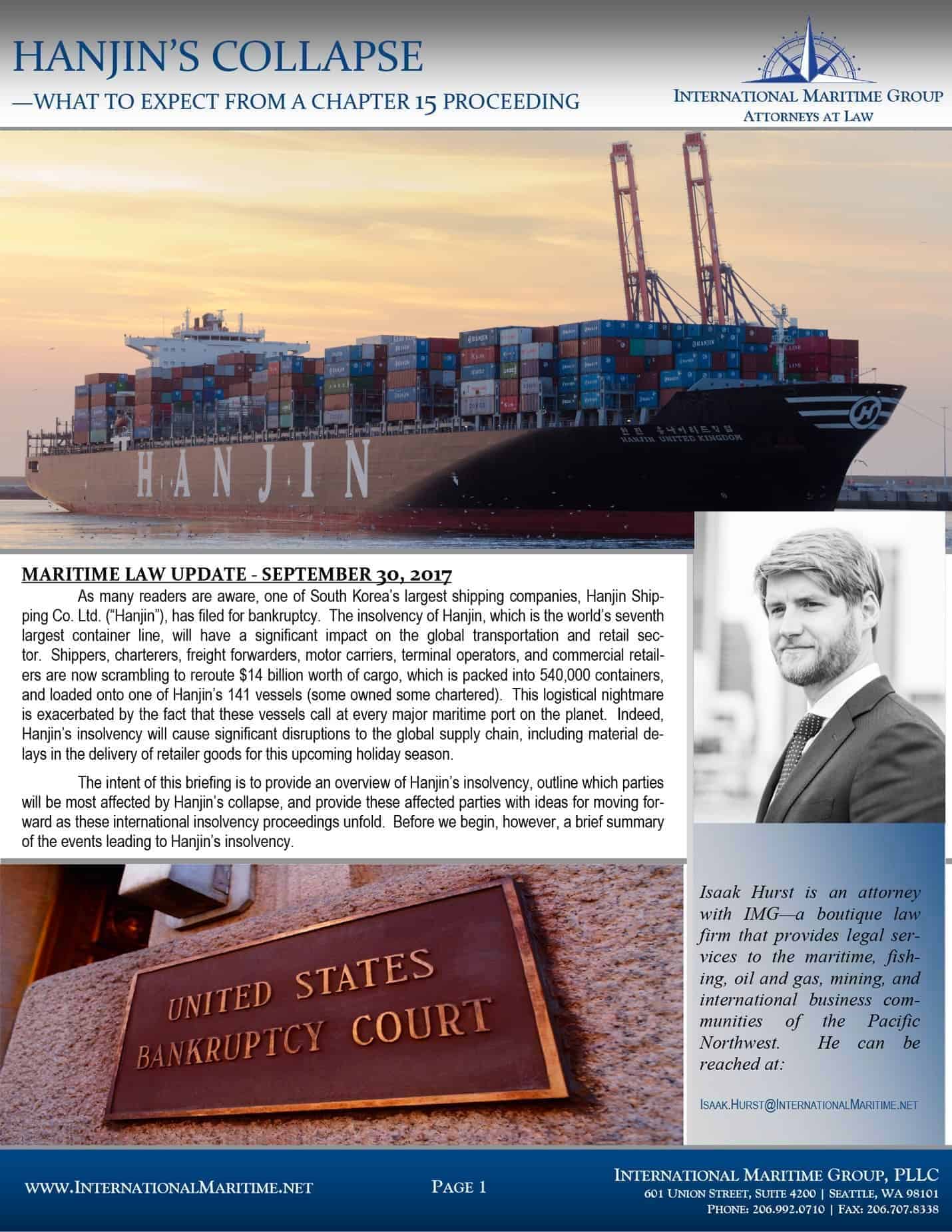 Hanjin's Collapse - What to Expect from a Chapter 15 Proceeding - International Maritime Group